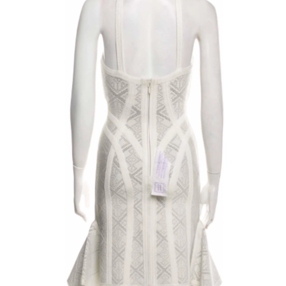 Herve Leger white lace asymmetric midi dress - Picture 3 of 4